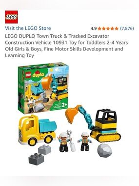 LEGO DUPLO Town Truck & Tracked Excavator Construction Vehicle 10931
